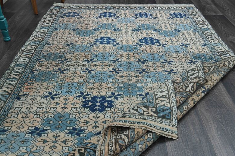 Blue & Beige Ikat Vintage Rug