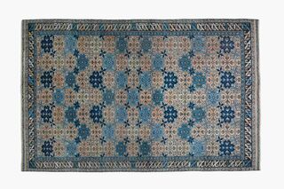 Blue & Beige Ikat Vintage Rug - Thumbnail