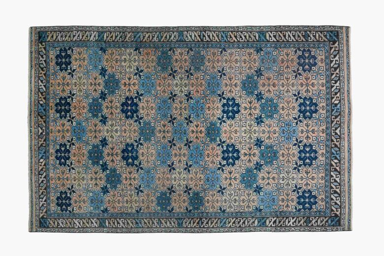 Blue & Beige Ikat Vintage Rug