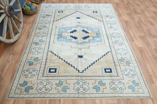 Cream Wool Geometric Rug - Thumbnail