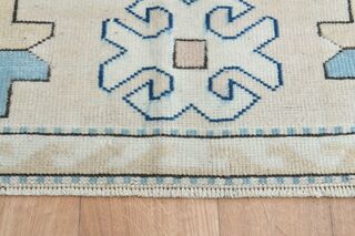 Cream Wool Geometric Rug - Thumbnail