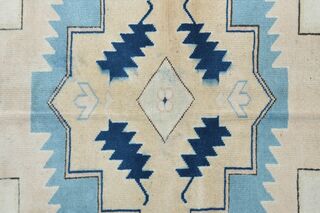 Cream Wool Geometric Rug - Thumbnail