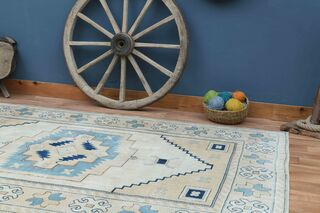 Cream Wool Geometric Rug - Thumbnail