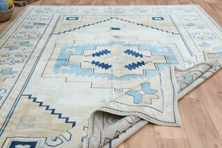 Cream Wool Geometric Rug - Thumbnail