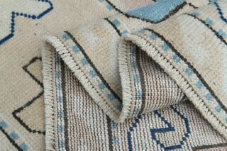 Cream Wool Geometric Rug - Thumbnail