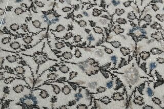 Gray Bordered Floral Vintage Area Rug - Thumbnail