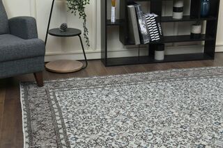 Gray Bordered Floral Vintage Area Rug - Thumbnail