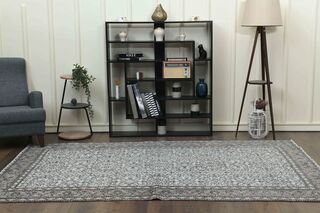 Gray Bordered Floral Vintage Area Rug - Thumbnail