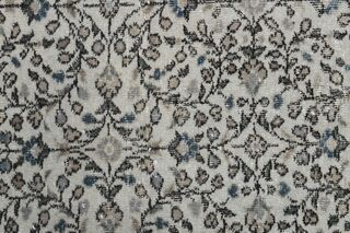 Gray Bordered Floral Vintage Area Rug - Thumbnail