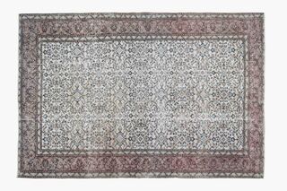 Gray Bordered Floral Vintage Area Rug - Thumbnail