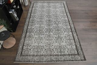 Gray Floral Vintage Area Rug - Thumbnail