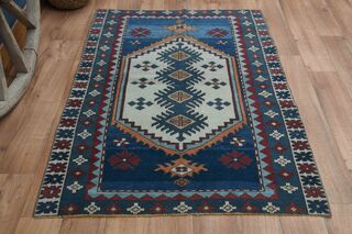 Wool Blue Vintage Rug - Thumbnail