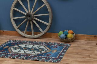 Wool Blue Vintage Rug - Thumbnail