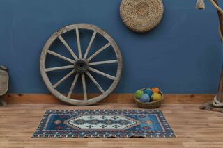 Wool Blue Vintage Rug - Thumbnail