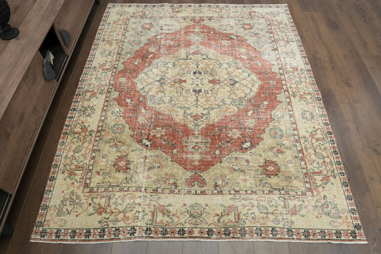 Distressed Orange Beige Rug