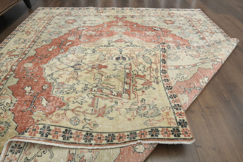 Distressed Orange Beige Rug