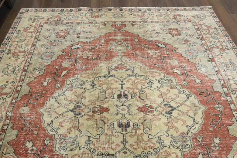 Distressed Orange Beige Rug