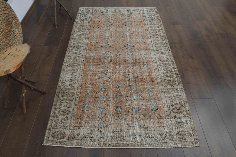 Orange Floral Vintage Area Rug