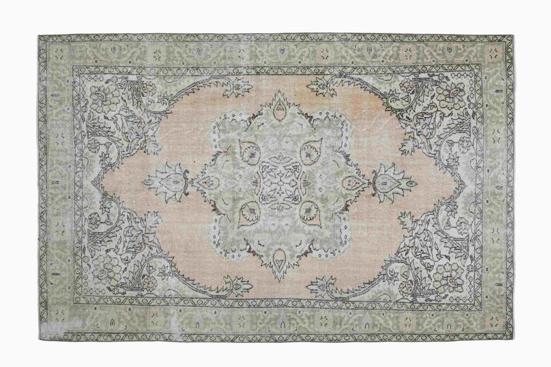 Faded Orange Green Area Rug