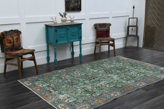 Green Vintage Floral Rug - Thumbnail