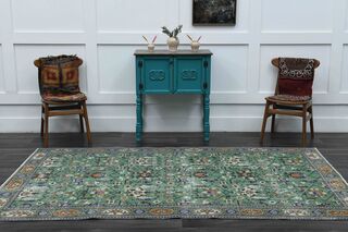 Green Vintage Floral Rug - Thumbnail