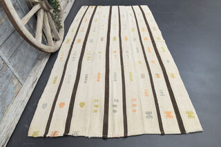 Striped Beige Runner Rug - Thumbnail