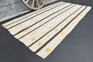 Striped Beige Runner Rug - Thumbnail