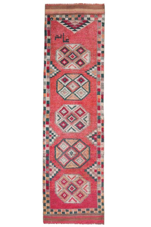 Hand-Knotted Pink Vintage Runner