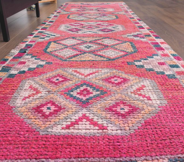 Hand-Knotted Pink Vintage Runner