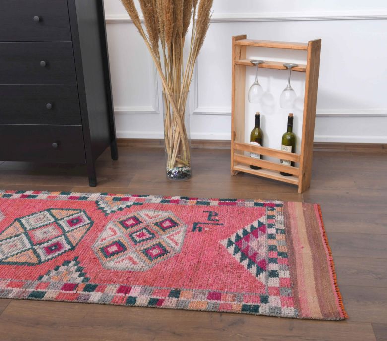 Hand-Knotted Pink Vintage Runner