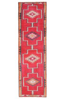 Pink Vintage Turkish Runner Rug - Thumbnail