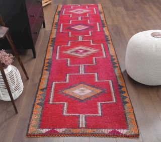 Pink Vintage Turkish Runner Rug - Thumbnail