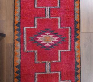 Pink Vintage Turkish Runner Rug - Thumbnail