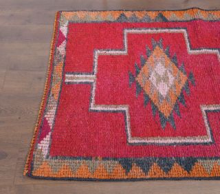 Pink Vintage Turkish Runner Rug - Thumbnail