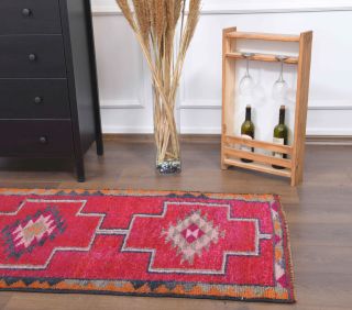 Pink Vintage Turkish Runner Rug - Thumbnail