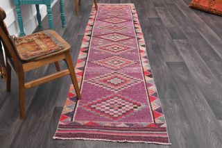 Purple Vintage Oushak Runner Rug - Thumbnail