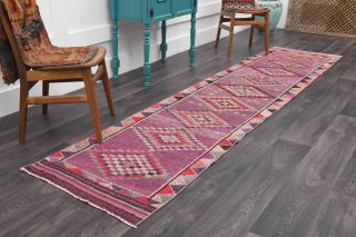 Purple Vintage Oushak Runner Rug - Thumbnail