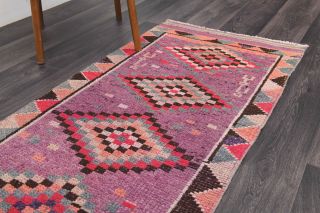 Purple Vintage Oushak Runner Rug - Thumbnail