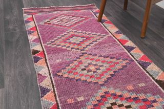 Purple Vintage Oushak Runner Rug - Thumbnail