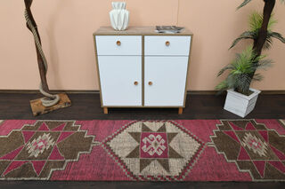 Handwoven Pink Runner Rug - Thumbnail