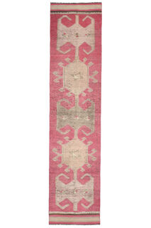 Narrow Pink Vintage Runner Rug - Thumbnail