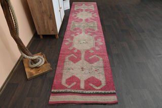 Narrow Pink Vintage Runner Rug - Thumbnail