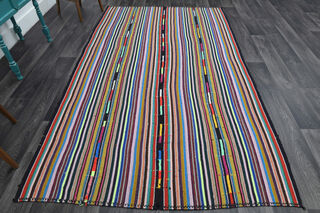 Colorful Kilim Turkish Striped Rug - Thumbnail