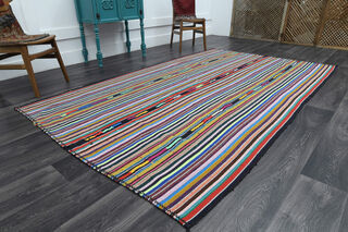 Colorful Kilim Turkish Striped Rug - Thumbnail