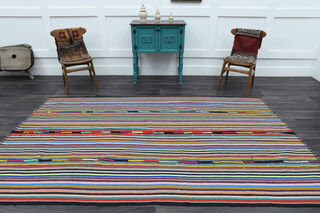 Colorful Kilim Turkish Striped Rug - Thumbnail