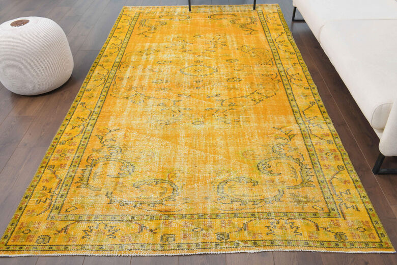 Vintage Yellow Rug, Turkish Area Rug