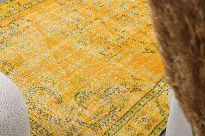 Vintage Yellow Rug, Turkish Area Rug