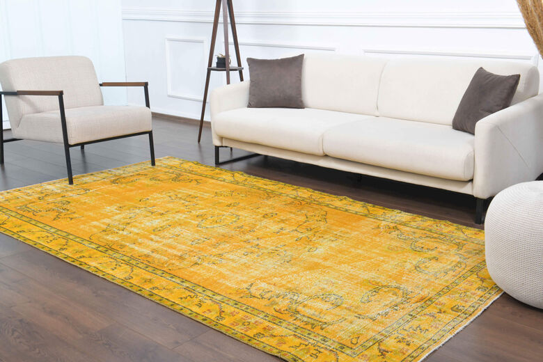 Vintage Yellow Rug, Turkish Area Rug