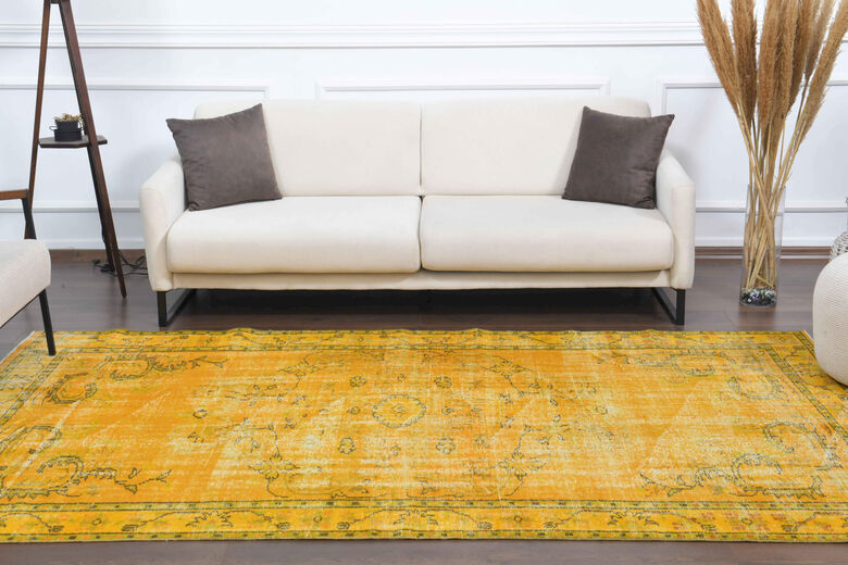 Vintage Yellow Rug, Turkish Area Rug