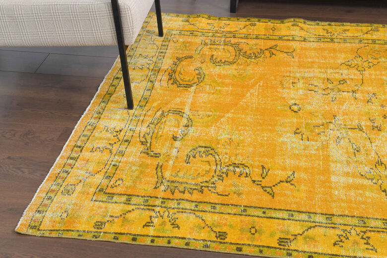 Vintage Yellow Rug, Turkish Area Rug